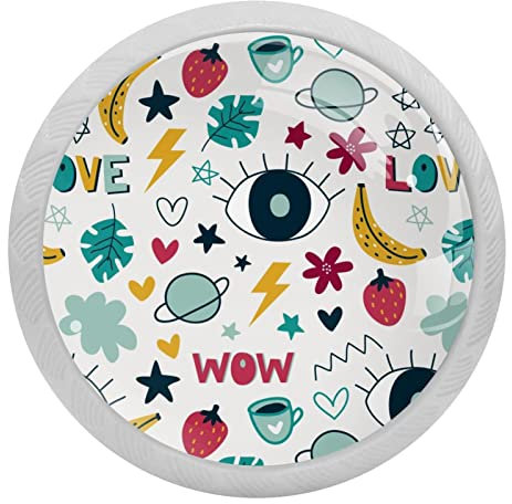 Küchenschrankknäufe, rund, fluoreszierend, für Schränke, Schubladen, Kommoden, 4 Stück, Cartoon-Tapete, leuchtet im Dunkeln