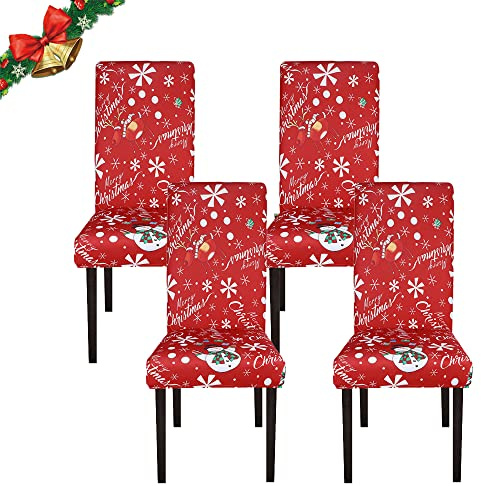 Jaotto Stuhlhussen Weihnachten 4er Set Universal, Stretch Moderne, Elastische Langlebig für Schwingstühle, Feiertagsdekoration (Rot/Schneemann, 4 Stück)