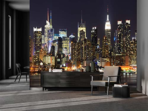 Cliouar-Wall Mural Wallpaper for Bedroom Living Room - Manhattan Night View New York City Photo 3D Mural 155 x 103 (Not Self-Adhesive)