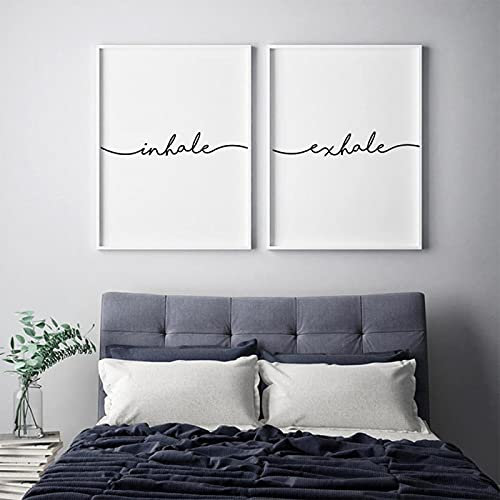 Dittelle Wall Art Inhale Exhale Signs Leinwandmalerei Schwarz-Weiß-Malerei Pilates Poster und Drucke Wandbilder Wohnzimmer 50 x 70 cm x 2 Kein Rahmen