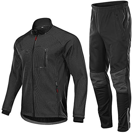 HOMTOL Herren Radjacke set Winter Thermal wasserdicht Winddicht Fahrradjacke Radjacke Winter Thermo Fleece Radtrikot Set Fahrradbekleidung Atmungsaktiv Lange Radhose Radjacke + Fahrradhose