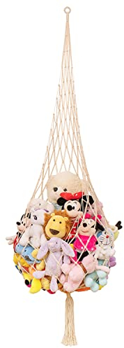 Novel Stuffed animal Net or Hammock Macrame Plush Toy Display- One Hook Only! Convenient for Corners, Walls and Ceiling Hanging Net, Teddy Net Storage Hammock