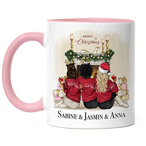 Kiddle-Design Weihnachtstasse Personalisiert 3 Freundinnen Bff Tasse Rosa Idee Geschenk Beste Freundin Persönliche Freundschaftstassen Weihnachten Nikolaus