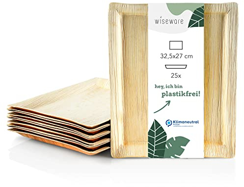 wisefood Palmblatt Serviertablett - 25 Stück Servierplatte 32 x 26 cm - biologisch abbaubares Palmblattgeschirr - kompostierbares Partygeschirr - Bio Einweggeschirr