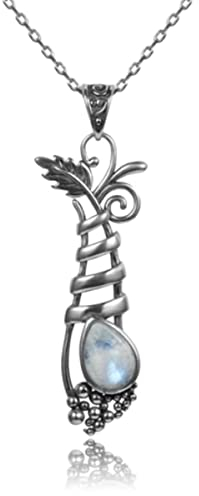 YAHOYA Damenschmuck Sterlingsilber 925 Anhänger Halskette Maßgeschneiderte Stiefmütterchen Traubenpflanze Form Birnenform natürlicher Mondstein lang