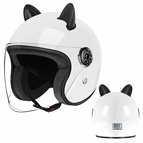 Motorradhelm Dekorative Ohren 3/4 Retro Katzenohr Helm mit Sonnenblende ECE/DOT Zertifiziert Motorrad Helm Katzenohren Eckdekoration für Roller, ATV-Straßenhelm