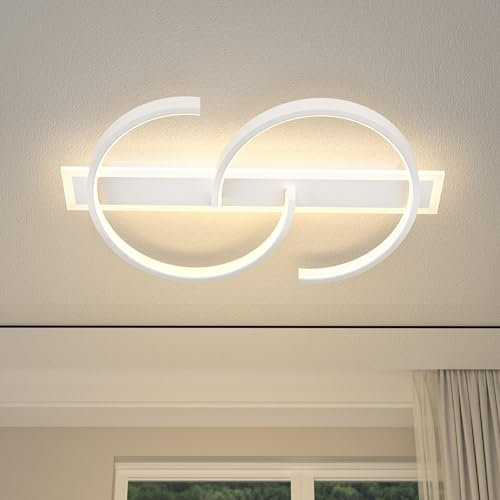 LUOLONG LED Deckenleuchte Dimmbar Deckenlampe Schwarz Wohnzimmerlampe 45W mit Fernbedienung 2-Ringen kreis Deckenleuchte Schlafzimmerlampe Arbeitzimmer Büro Modern Led deckenbeleuchtung-50cm weiß