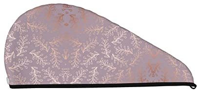 Rose Gold Elegant Decorative Floral Printed Hair Towel Wrap, Super Absorbent Dry Hair Cap for Women Shower Caps for Gym Salon Bath Shower