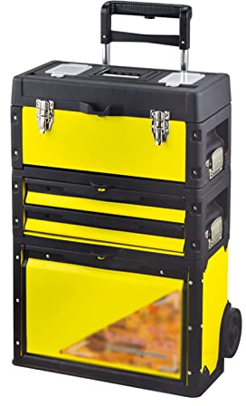 Werkzeugkästen Große Werkzeugkiste, rollender Garagen-Werkstatt-Organizer – stapelbarer, rollbarer, aufrechter Trolley, Werkzeugkiste mit abnehmbarem Tablett Tragbarer Werkzeugkasten ( Color : Geel )