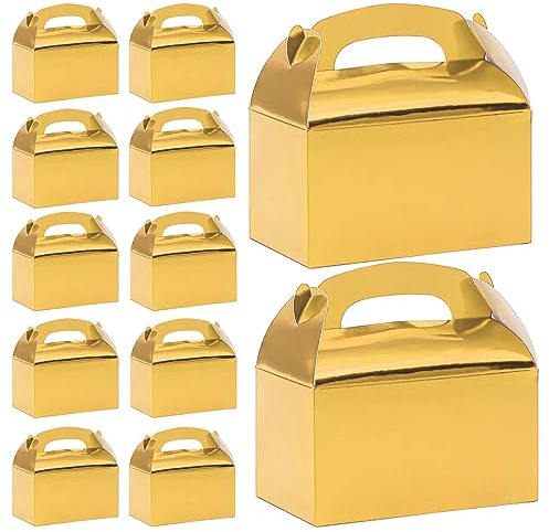 JJQHYC 12 Stück Geschenkbox Gold Pappschachteln Karton Geschenkbox mit Deckel und Griff Geschenkverpackung Schachtel für Kindergeburtstage Weihnachten Hochzeiten