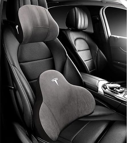 DIALFA Auto Nackenkissen für Tesla Model 3 Y S X, Bequeme Auto Kissen Rücken Taille Kissen Unterstützung Weiche Kopfkissen Zum Fahren Und Reisen, Auto Accessories,D Grey
