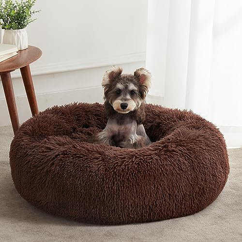 Western Home Hundebett Run, Katzenbett Flauschig, Hundekissen Kleine Hunde,Hundebett Waschbar,Hundekorb,Katzenkorb Zum Schlafen 60 cm,Dunkelbraun