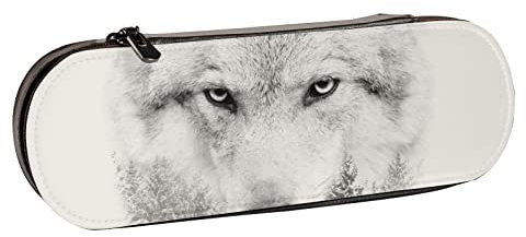 BEEOFICEPENG Federmäppchen, Grauer Wolf, Porträttier, Leder-Federmäppchen, Stifttasche, Büro, Schule, Schmuckkästchen, Make-up-Pinsel-Box