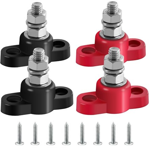 AICARS 1/4 Single Stud Battery Junction Posts Adapter Heavy-Duty Stainless Steel 12V Power Distribution Block Kit Power&Ground Battery Distribution Block Battery Terminal Post Adapter- 2 Pairs