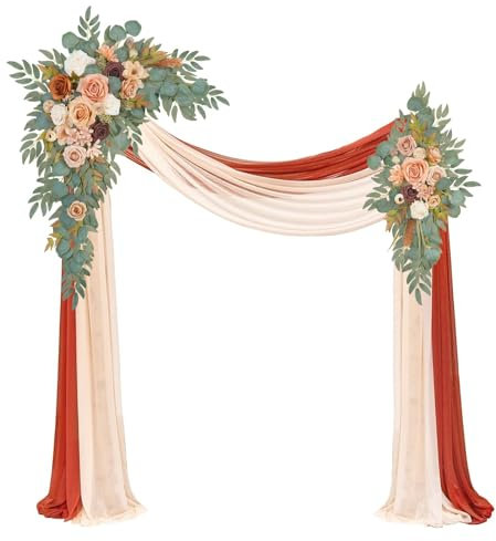 Muhanjia Künstliches Bogenblumen-Set (4 Stück), 2 Stück künstliche Blumenbögen, 2 Stück Vorhänge, Zeremonie und Empfang Hintergrund Rose Dekoration, Terrakotta, Champagner, Blumen, Party,