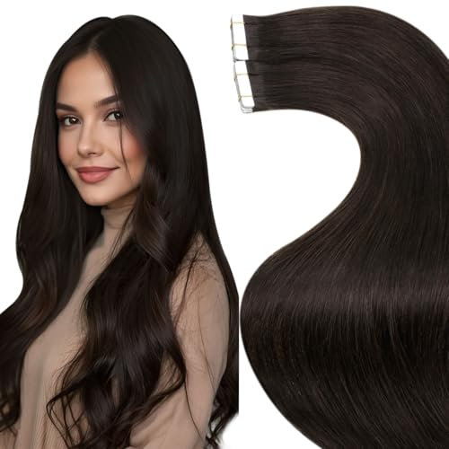 Hetto Tape Extensions Echthaar Braun Tape in Extensions Echthaar 60 cm Dunkelstes Braun Seidig Gerade Invisible Tape Klebe Remy Haarverlangerung 20pcs 50g #2