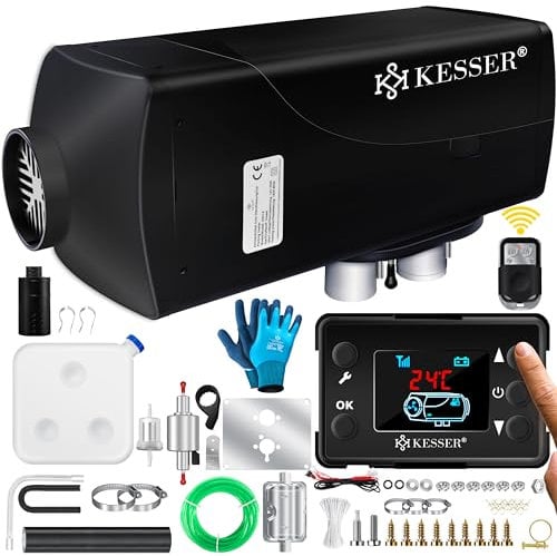 KESSER® Calefactor de estacionamiento de 8 kW para diésel, con pantalla LCD y mando a distancia, calentador de aire con silenciador para coche, camión, caravana, calefacción, temporizador y