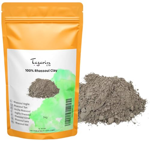 5kg Lavaerde Pulver, Ghassoul, Tonerde für Haut, Haar & Körperpflege, Mineralerde, auch für Masken & Peelings, Ohne Tenside, Natürlich & Vegan - Tazarin Ltd
