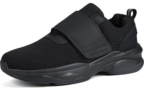 Ortho+rest Herren Diabetiker Wanderschuhe Ödem-Schuhe für Geschwollene Füße Fußgewölbe Unterstützung Orthopädische Sneaker (44,Schwarz)