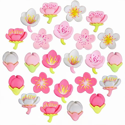 Yezmo 24PCS Flower Shoe Charms, Cherry Blossom Sakura Shoe Charms for Girls Women Wristband Bracelet Clog Birthday Party Gifts (mix)
