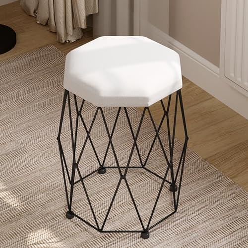 WOLTU Schminkhocker, Hocker für Schminktisch, Sitzhocker Polsterhocker Samt, 30x30x44 cm, Design Hocker modern mit Metallrahmen, für Schlafzimmer Wohnzimmer, weiß+Schwarz, MB6111wsz