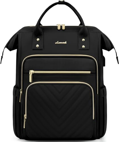 LOVEVOOK Rucksack Damen Groß, 17,3 Zoll Laptop Schulrucksack Mädchen Wasserdicht, Elegant Reiserucksack Tagesrucksack Arbeitstasche, Schultasche Handgepäck Rucksack für Schule Uni Reise, Schwarz
