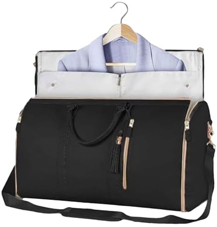 Reisetasche Kleidersack Faltbar - Kleidung Foldybag 2 in 1 Carry on Garment Duffle Bag - Wasserdichter Kleidertaschen Für Damen Und Herren - Umwandelbarer Handgepäck Anzugtasche Für Reise (Schwarz B)