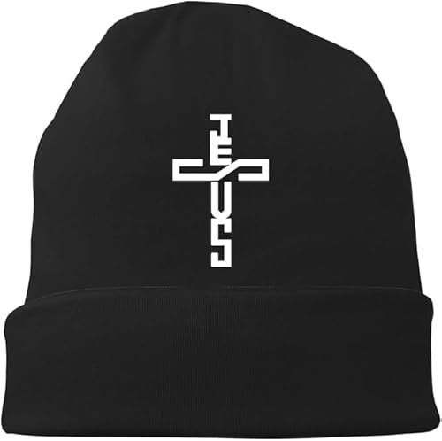 NRUXT Jesus Cross Hats Black Beanies for Men Women,Funny Jesus Christian Crosses Hat Chemo Cap,Lightweight Winter Kint Hat Dad Skull Caps,Christian Gifts for Women, Jesus Cross, 1