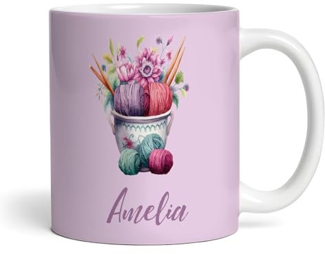 The Card Zoo Knitting Gift Purple Yarn Coffee Tea Cup Personalised Mug - Gift for Birthday, Gift for Christmas, Custom Personalised Gift, Coffee Mug, Tea Mug, Cup