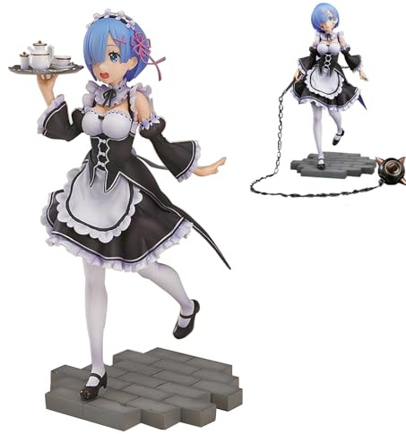 Zhongkaihua Rem and Ram Niedliche Anime-Mädchen-Figuren, Rem-Anime-Dienstmädchen-Figur, Dienstmädchen-Outfit-Version, stehende Positionsfigur, PVC-Statue, Modell, Desktop-Ornament, 22,5 cm