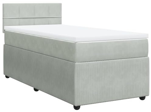vidaXL Boxspringbett, Einzelbett mit Matratze Matratzenauflage, Bettgestell mit Lattenrost Kopfteil, Polsterbett Bett für Schlafzimmer, Hellgrau 90x200cm Samt