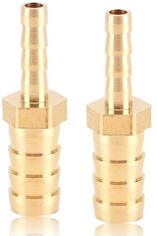 2 Stück Schlauchverbinder 8mm x 6mm Messing, Schlauch ID Messing Reduzierstück, Schlauchverbinder Adapter, messing Reduzierstück Schlauchverbinder gerade, für Wasserleitung und Olleitung