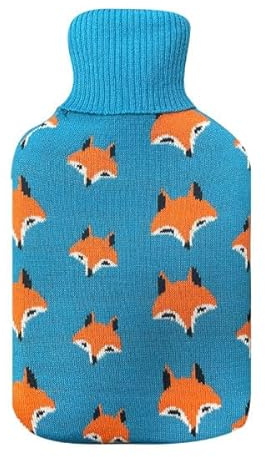 Mimo Wärmflasche, 1,7 l, mit blauem Futter und lustigem Fuchs-Motiv, Maße: 20 x 32 x 4 cm. Flexibel und weich im Griff, ideal zum Aufwärmen und Entspannen.