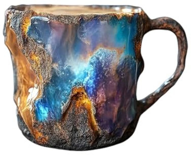 Mineral Crystal Coffee Mugs, 300ml Large Capacity Natural Onyx Crystal Mug with Handle, Novelty Imitation Mineral Crystal Resin Milk Mug Favors for Friends Family(B)