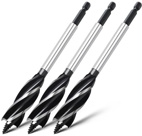 Lot de 3 forets à bois 20 mm x 165 mm à tige hexagonale pour bois tendre et bois dur, plastique, cloison sèche et matériaux composites