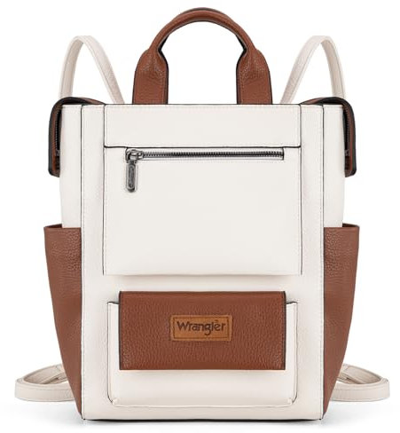 Montana West Wrangler Convertible Backpack Purse for Women Stylish Ladies Back Zip Anti Theft Backpack with Adjustable Strap, D Beige, M, Daypack Backpacks
