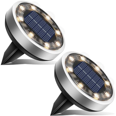 btfarm 2 Paquetes Luces Solares LED Exterior Jardin Suelo, 8 LED Luz Solar Exterior Jardin, IP65 Impermeable Lamparas Solares Camino, Césped, Patio (Blanco Cálido)