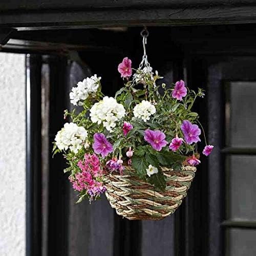 Garden Mile Hanging Flower Basket Rattan Plant Holder Outdoor Plant Pot Planter with Hanging Chain Natural Fibre Wicker Flower Pot Basket Pre-Lined for Easy Planting (12 Trinity Basket, 4)