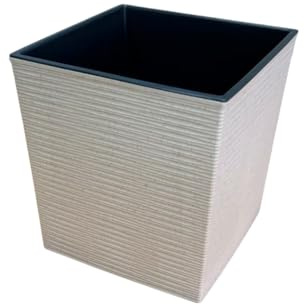 Engelland - Pflanzkübel, Blumentopf aus recyceltem Kunststoff & Holz, Vanille-Beige, Rillenoptik, 19,5 cm, nachhaltig, quadratisch, Blumenkübel für Garten, Balkon, Terrasse, Innen- und Außenbereich
