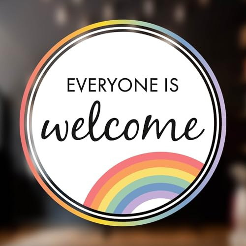 Schild mit Aufschrift Everyone is Welcome Here, 12 cm x 12 cm, Regenbogen-Vinyl, für Geschäfte und Bars, zum Aufkleben im Freien