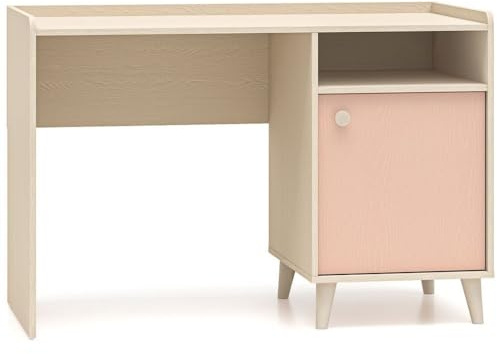 Lomadox Jugendzimmer Schreibtisch 120 cm breit in Sandbeige mit rosa fühlbare Struktur mit Stauraum Computertisch Homeoffice Büro