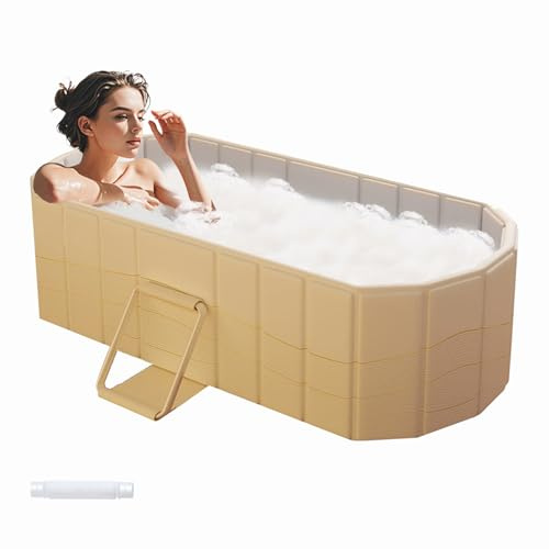 Faltbare Badewanne, 150x55x50cm Tragbare Freistehende Badewanne für Erwachsene, Einfache Eisbadewanne mit Abflussrohr und Kissen, Extra Groß Isolierte Wanne für Heim-SPA, Outdoor&Familien, Dusch-Sauna