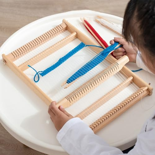 UUE Webrahmen, 3-tlg Set Webrahmenset(60 x 54 cm), Webstuhl, Webmaschine aus Holz, Bastelset Weben, Lernspielzeug, Weben 39CM Breite, Handarbeit, für Kinder, Anfänger, Erwachsene