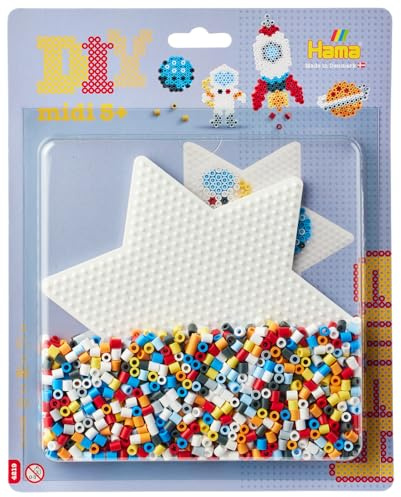 Hama Perlen 4219 Bügelperlen große Blister Packung mit ca. 1100 Bastelperlen mit Durchmesser 5 mm, Motiv Weltraum, kreativer Bastelspaß für Groß und Klein