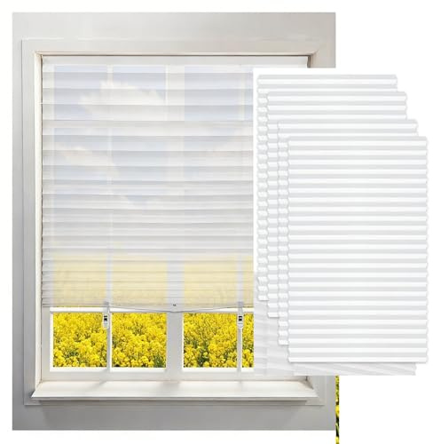 4 Pack Non-Woven Pleated Blinds, Semi-Light Filtering Self Adhesive Window Shades, No Drill Temporary Blinds, Cut-to-Size, for Bedroom Kitchen Bathroom, White 90x180cm