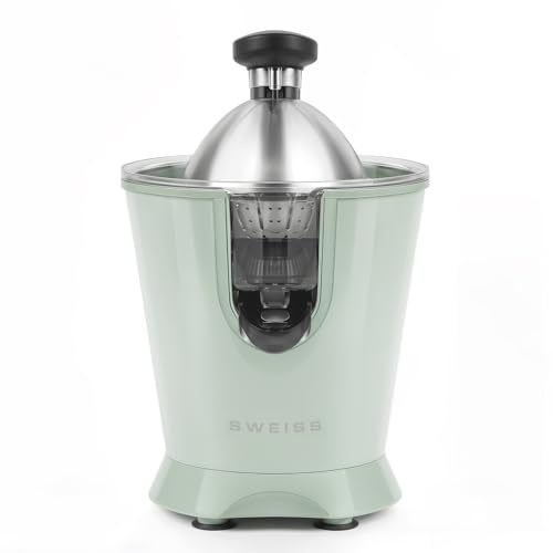 SWEISS ZEST7 Elektrische Zitruspresse, professionell, tropffreier Ausgießer, spülmaschinenfest, leises Gerät, leistungsstarker Gelenkarm, 160 W, Grün