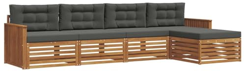 vidaXL Outdoor-Sofagarnitur mit Kissen 5 pcs Natur und Anthrazit, Gartenlounge, Moderne Outdoor-Sofa, gemütliche Sitzgruppe, langlebige Terrasse für entspannte Stunden