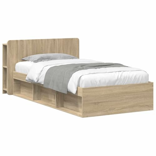 vidaXL Bettgestell mit Stauraum Sonoma-Eiche 75 x 190 cm Holzwerkstoff, Moderne Schlafzimmermöbel, rechteckiger Holz-Bettrahmen, praktische Aufbewahrung, minimalistischer Stil