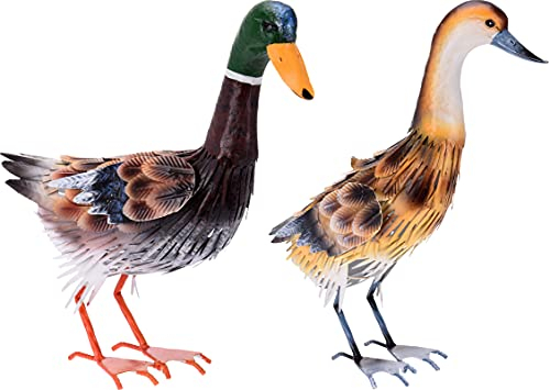 Entenpaar aus Metall - Ente und Erpel Dekofigur für Garten - Stockente 41 cm
