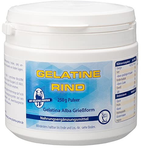Pharma-Peter GELATINE Rind Pulver Dose, mit 100% hochwertigem Eiweiß, HALAL, 250 g
